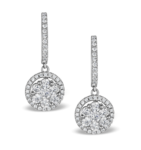 Halo Diamond Drop Earrings - Florence - 1.09ct - in 18K White Gold